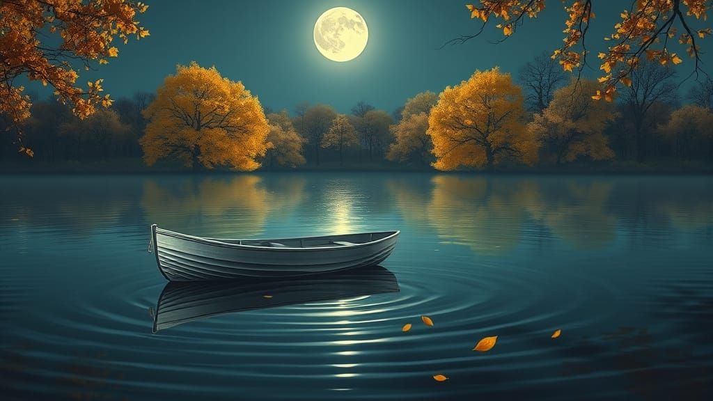 Moonlit Serenity: A Silver Boat Glides Under Starlight