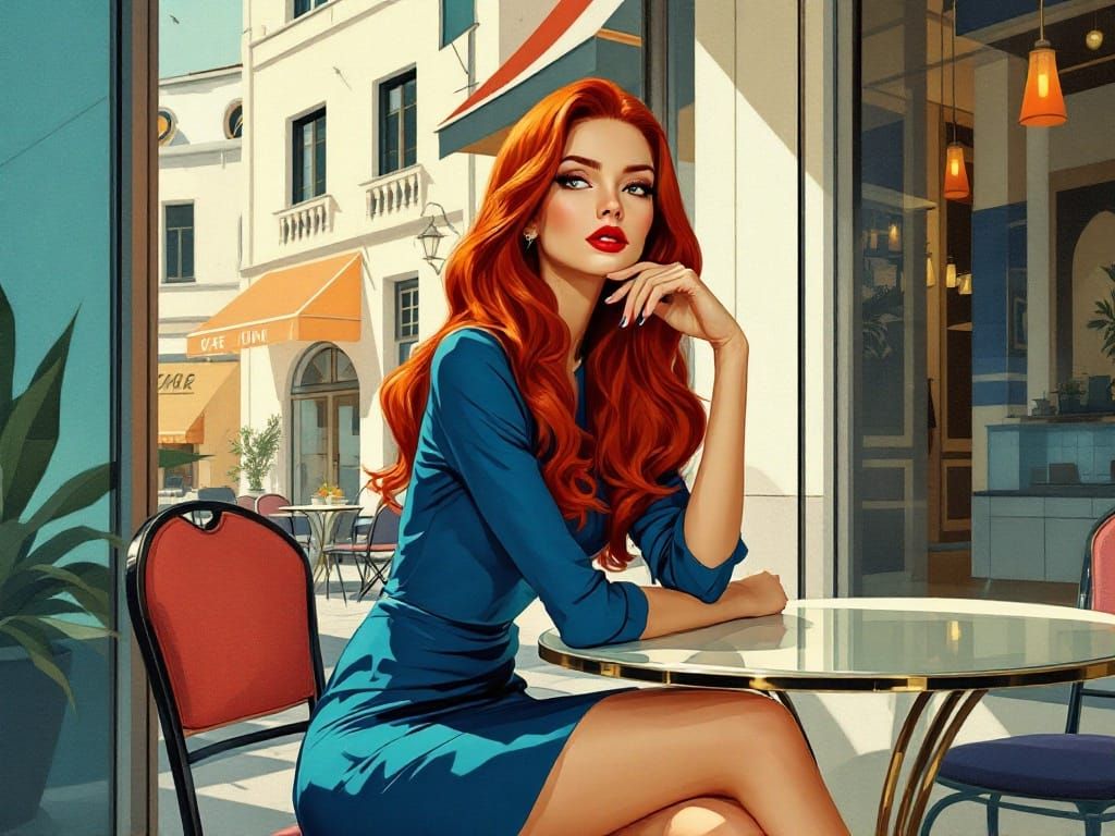 Elegant Café Scene in Art Deco Style