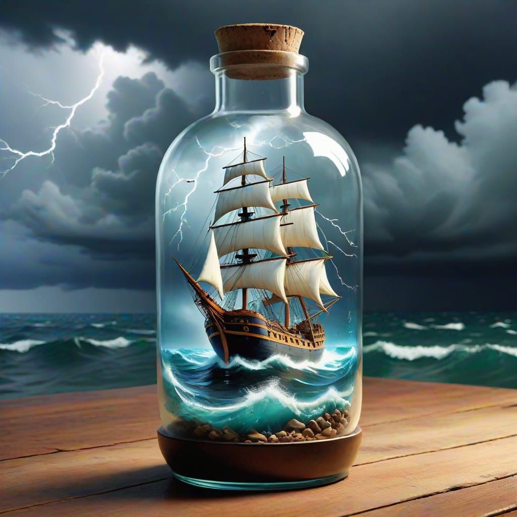 Majestic Vessel Trapped in a Turbulent Glass Prison