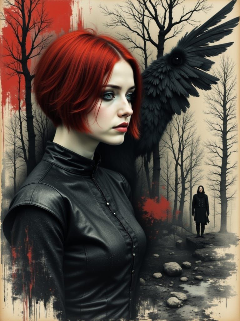 Colorful Gothcore Portrait of a Melancholic Woman