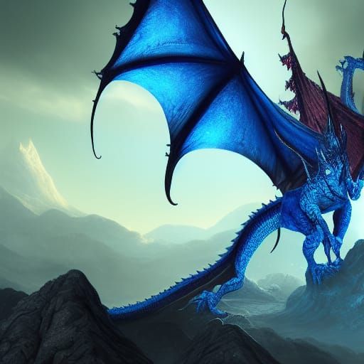 Evil Blue Dragon in Detailed Matte Painting