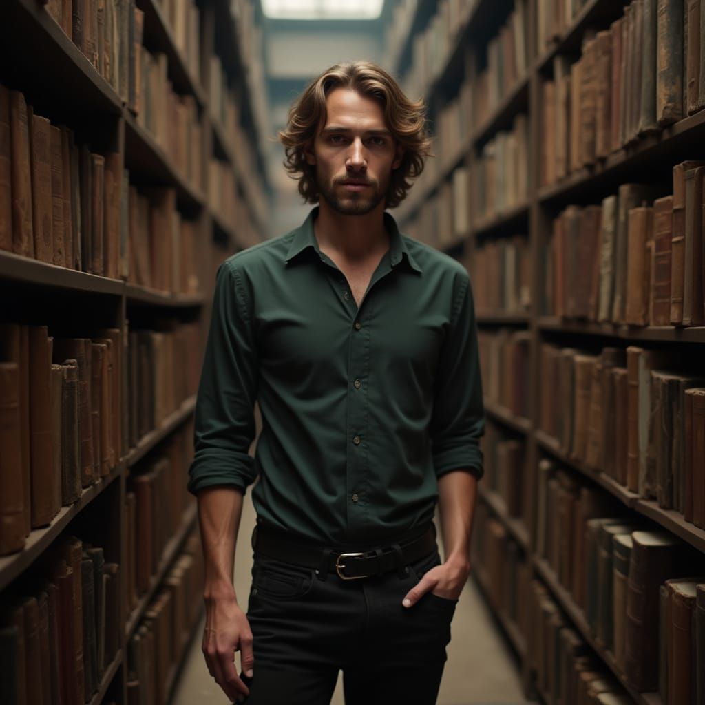 Sophisticated Gentleman in Vintage Library Setting