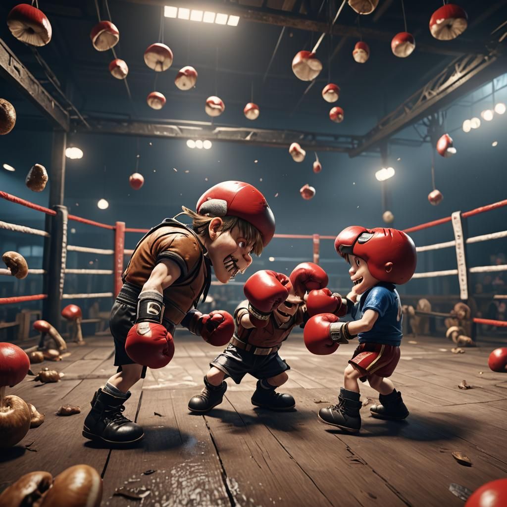 Mushrooms with Razor Teeth Boxing in a Ring