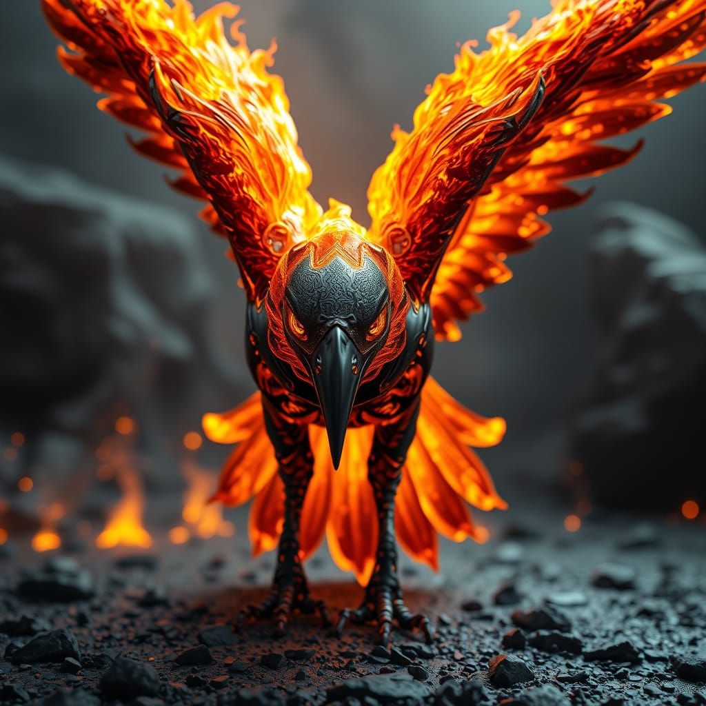 Cyberpunk Raven Sculpture of Blazing Inferno