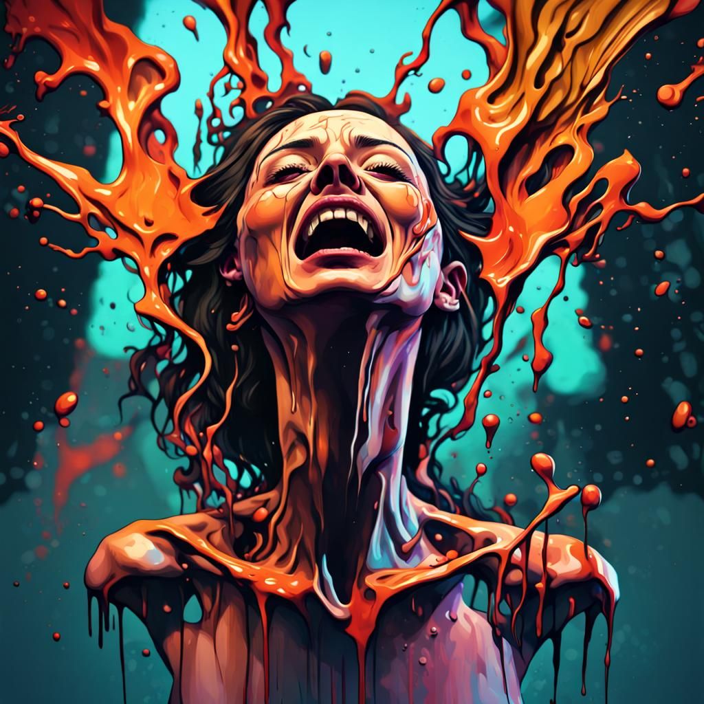 Macabre Melting Face Scream in Hyperrealistic Splash Art