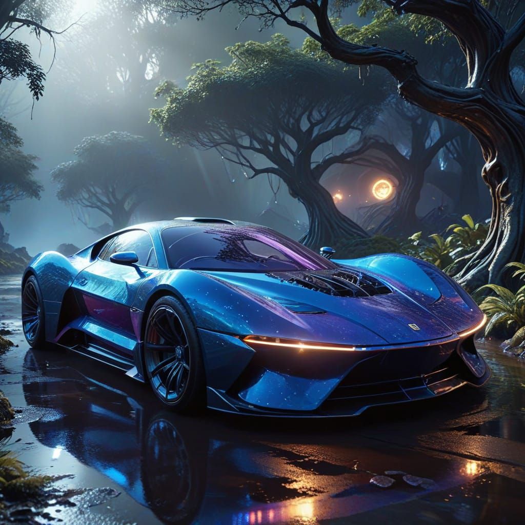 Futuristic Car Speeds Through Dreamlike Realm