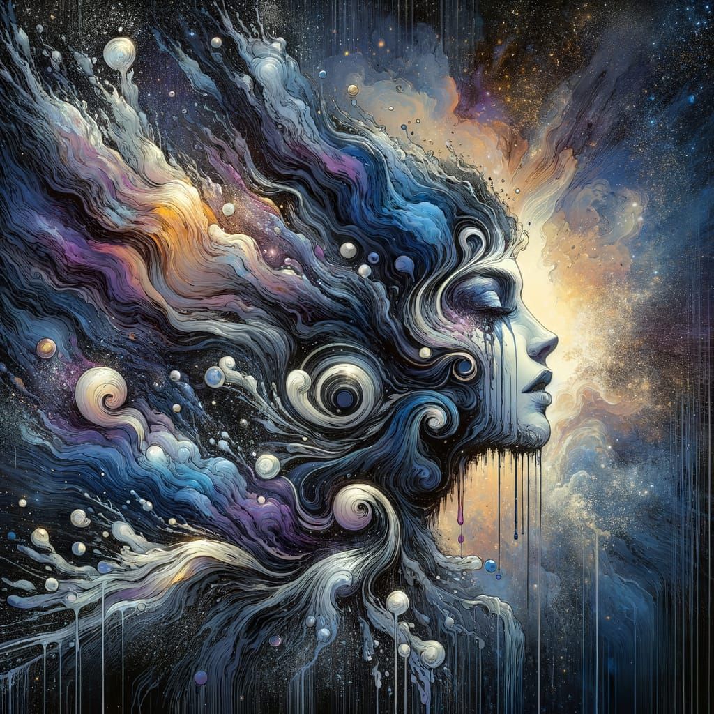 Ink Vortex Woman: Impressionistic Art Nouveau Portrait