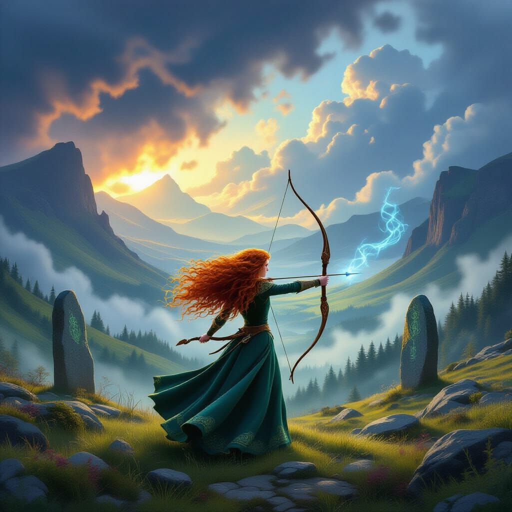Mystical Scottish Highlands Princess in Romantic Painting St...