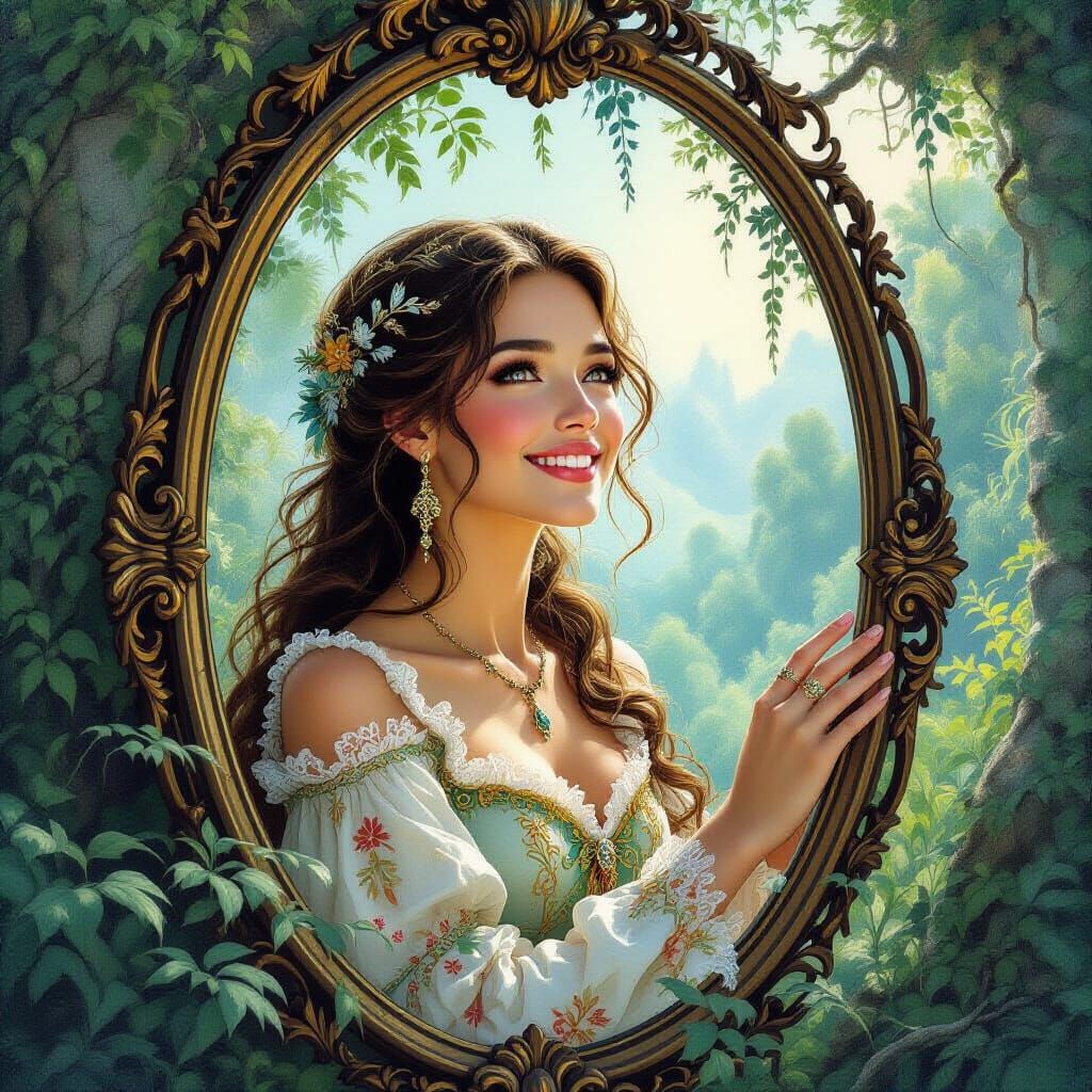Enchanted Mirror Realm: Dreamlike Ethereal Portrait