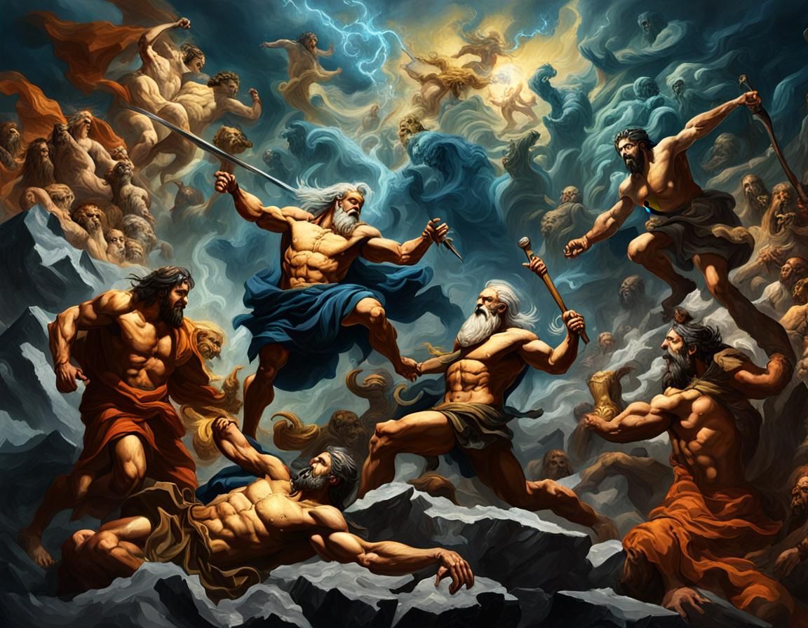 Gods vs Titans: Renaissance Dark Fantasy Painting