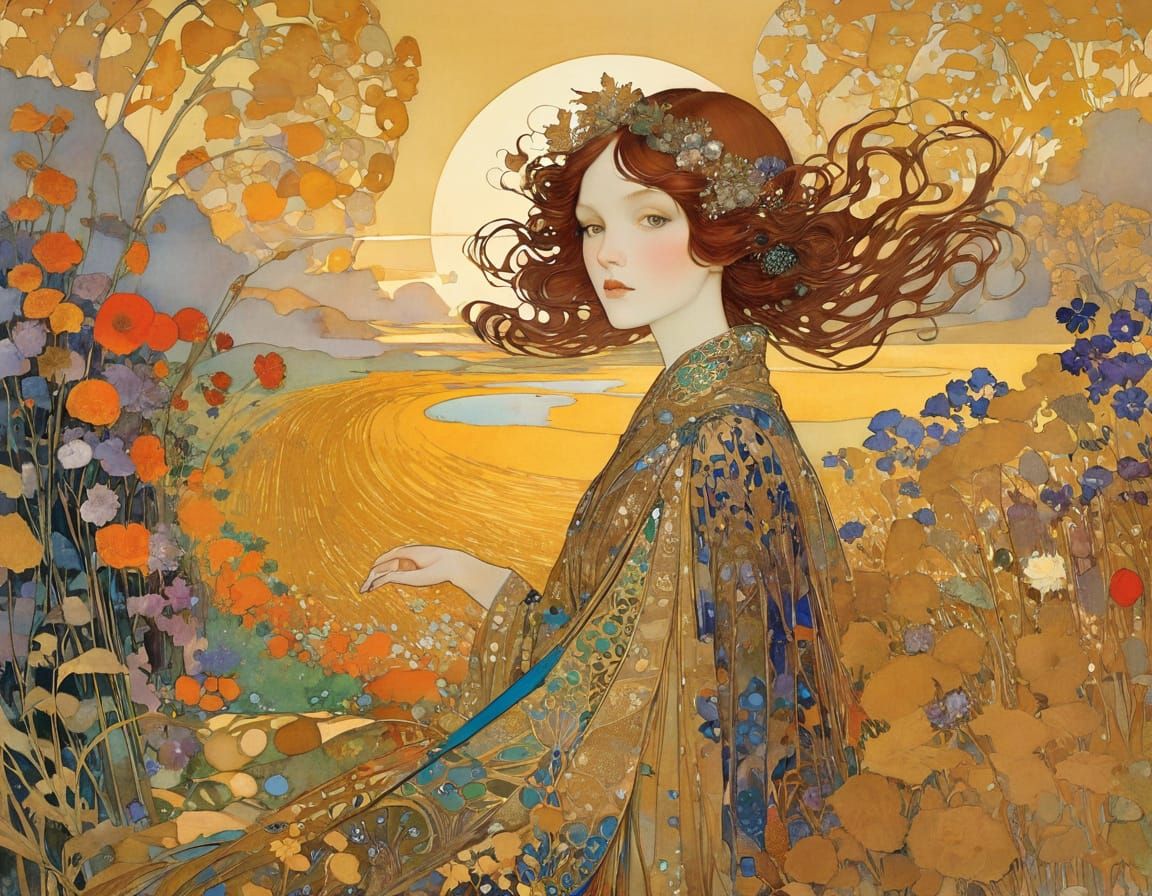 Harvest Gold: Art Nouveau Fairy Tale Illustration