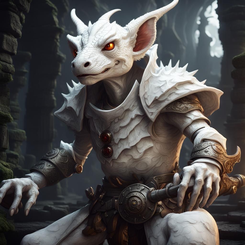 Fantasy White Kobold in Dungeons and Dragons Style