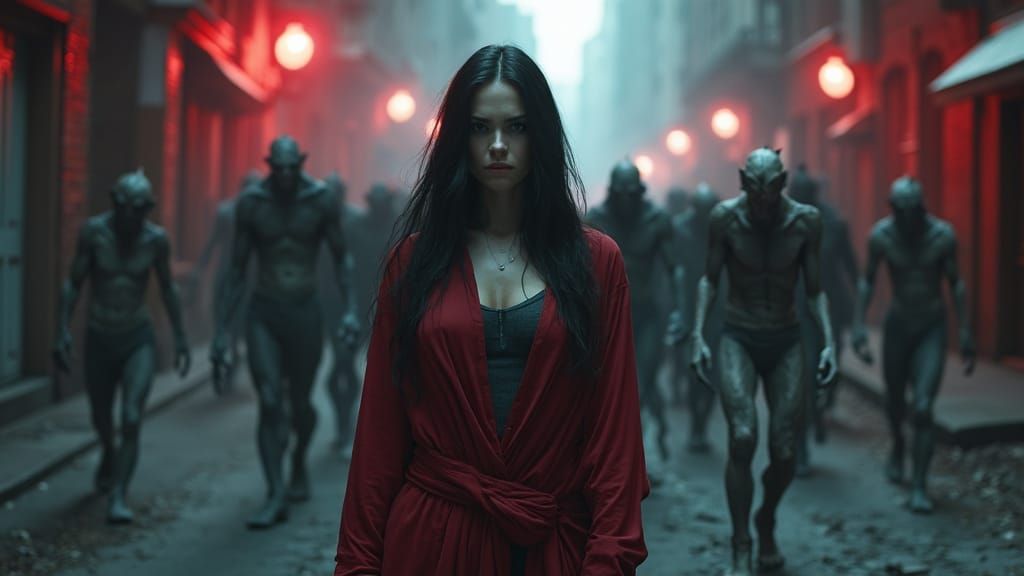 Surreal Dark Fantasy Scene of Lilith Summoning Demons in a R...