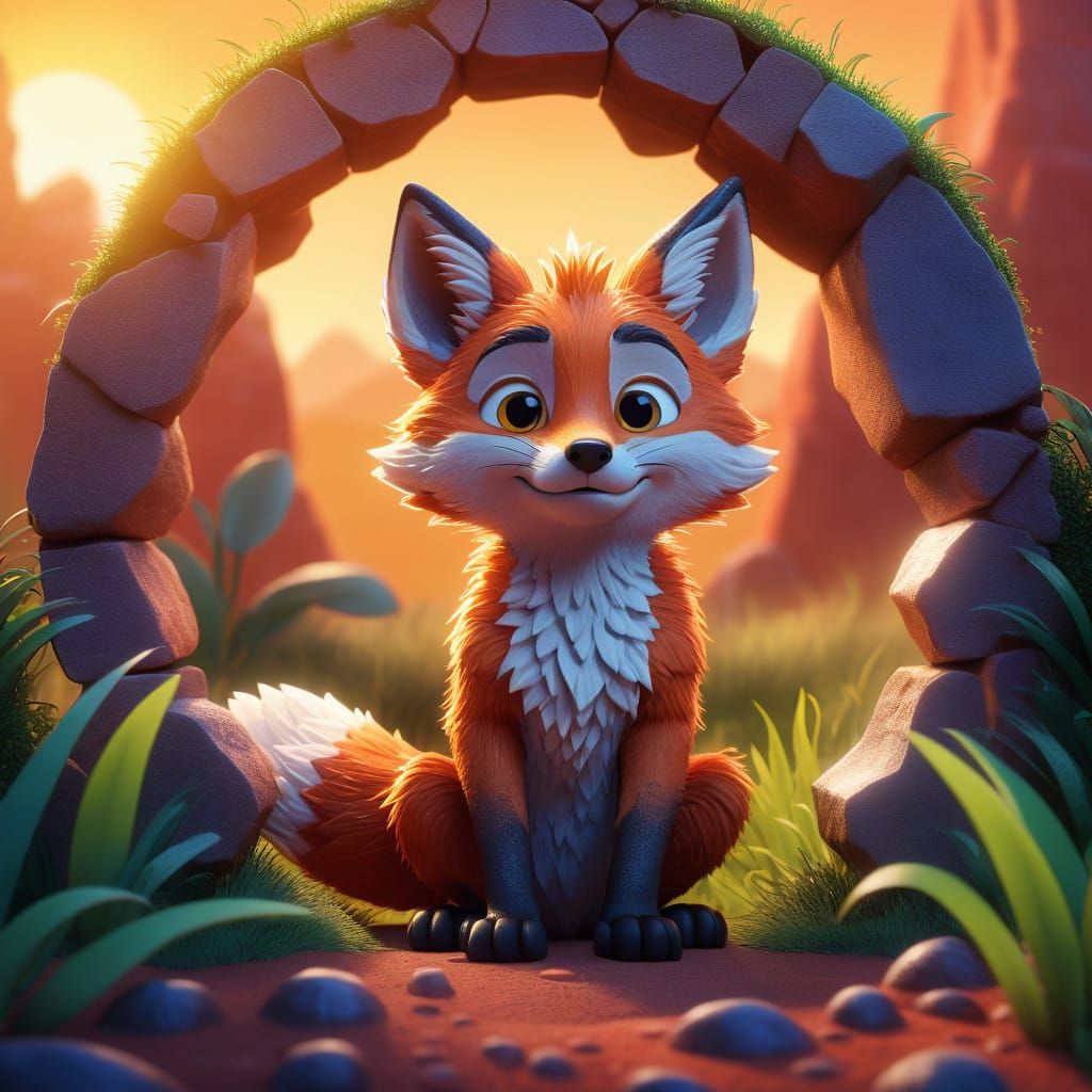Rare Fox Emerges in Vibrant Sunrise Landscape