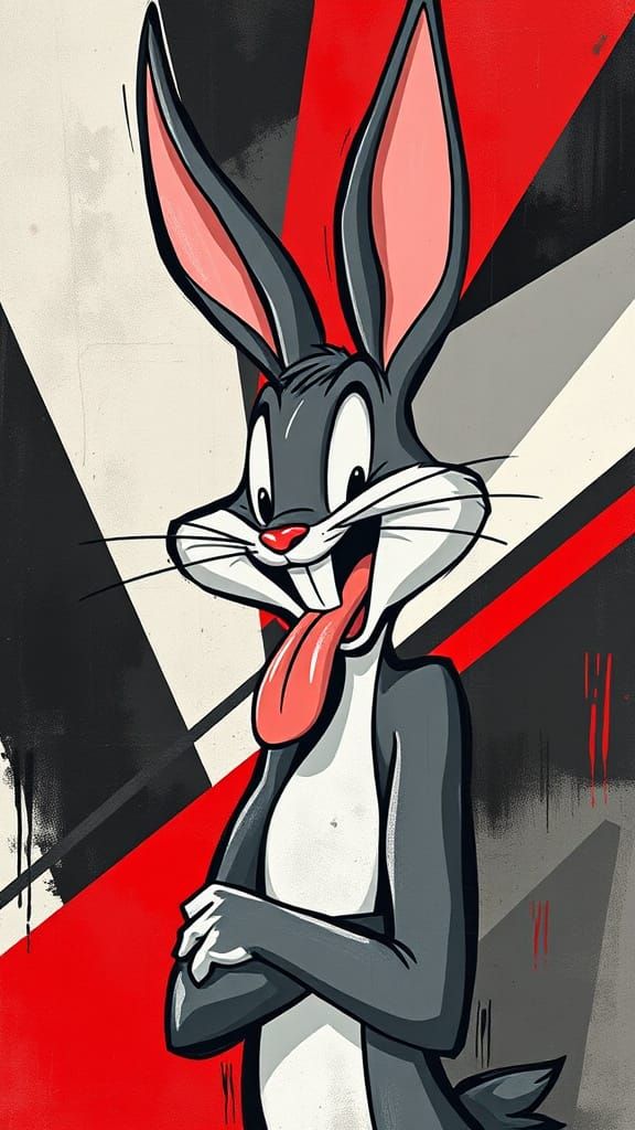 Bugs Bunny Fauvist Portrait with Geometric Backdrop