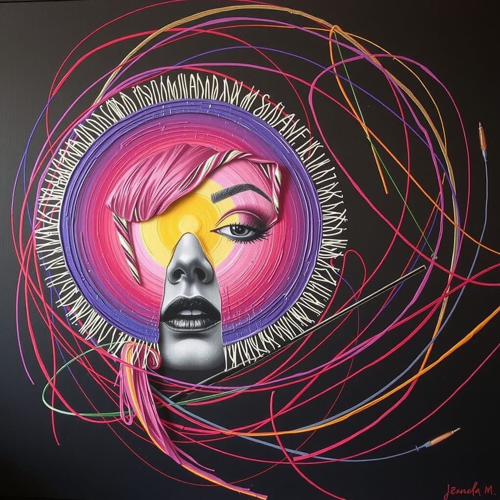 Black and White Portrait of Woman with Crimson Streak