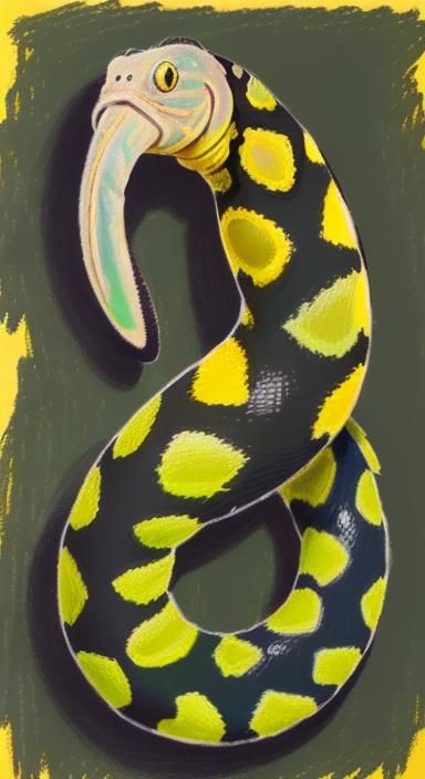 Spotted Eel Sticks Out Tongue in Oil Pastel