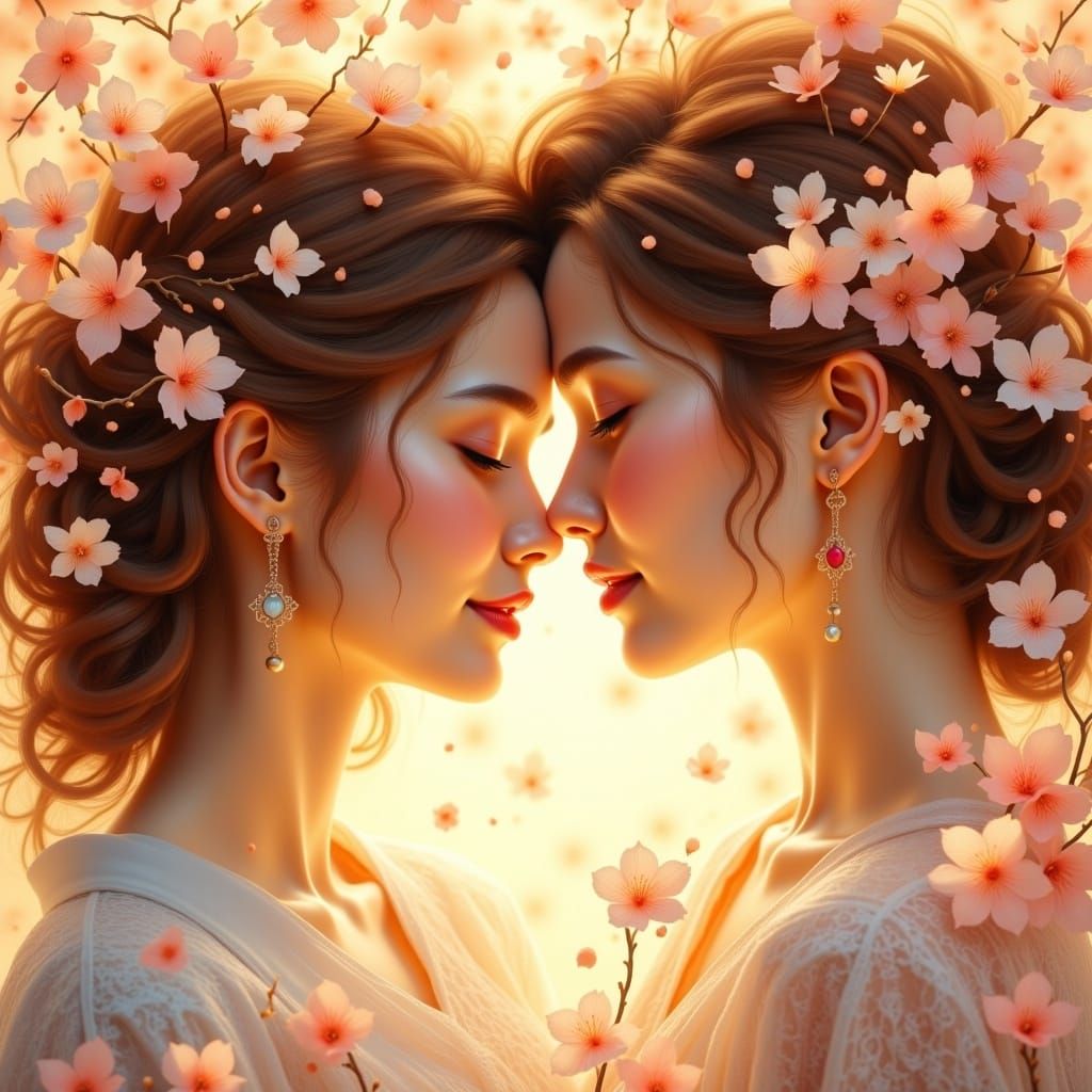 Golden Woman in Cherry Blossoms: Watercolor Style