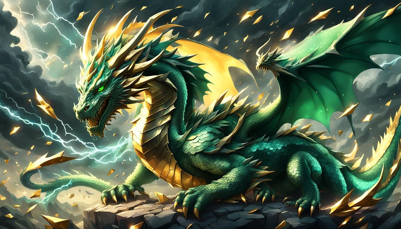 Green Dragon in Diamond Tornado: 3D Anime Art