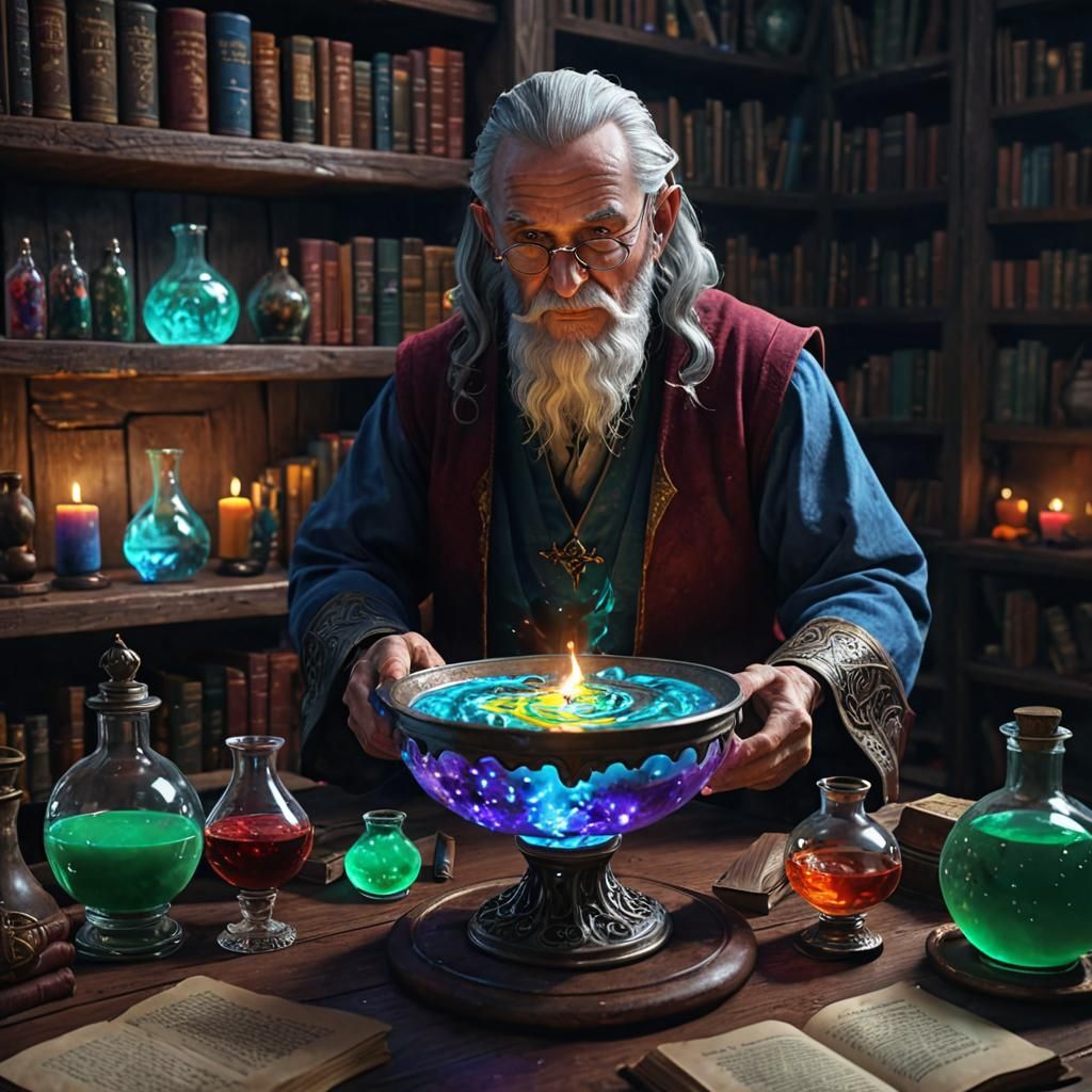 Epic Fantasy Mage Brewing Colorful Potion