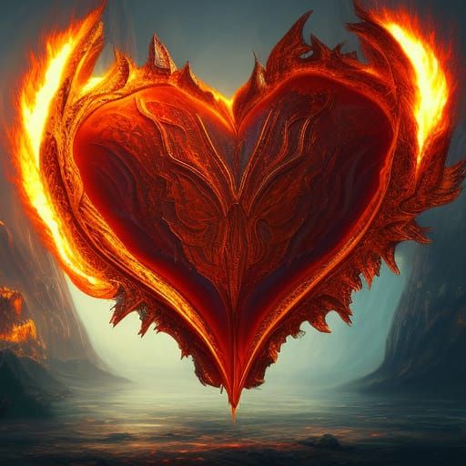 Flaming Heart Matte Painting in Deep Color