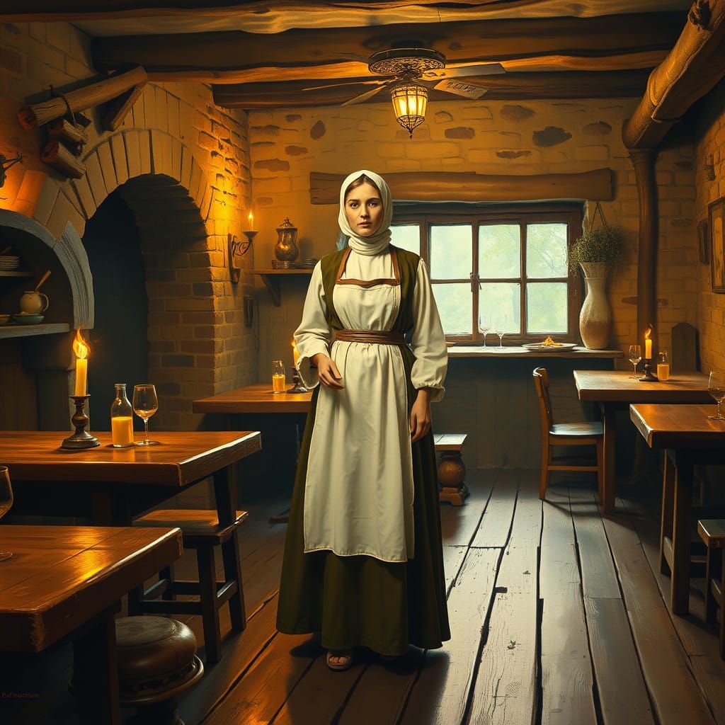Medieval Maid in Cozy Medieval Tavern