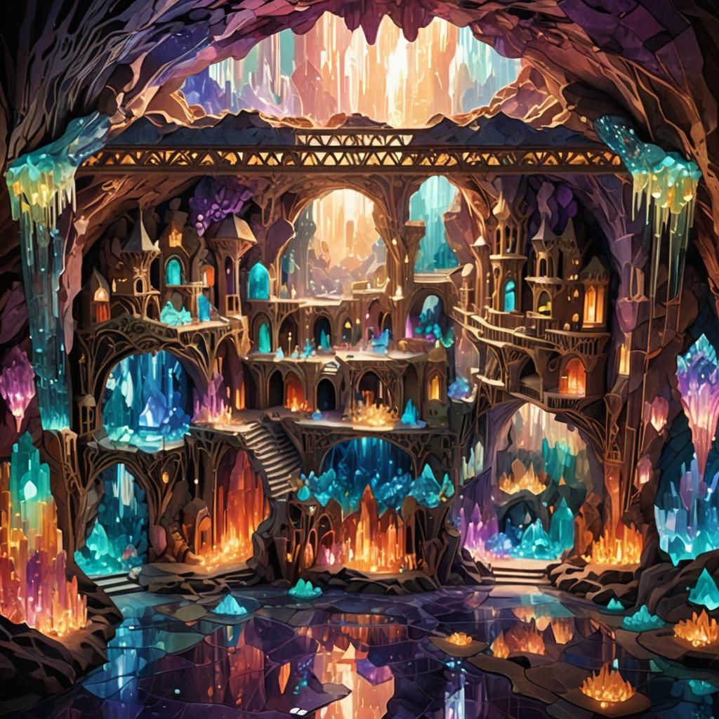 Crystal Cavern Underground City in Art Nouveau Style