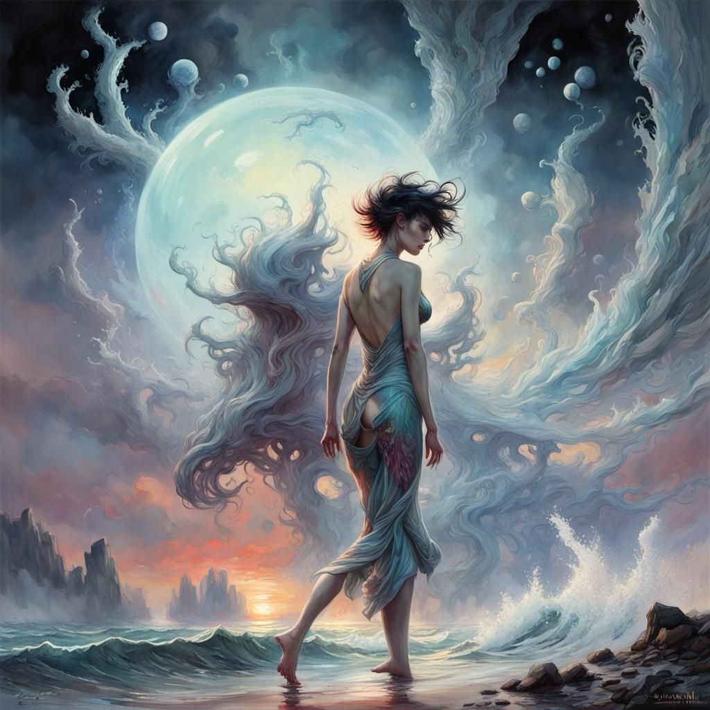 Retrofuturistic Alien Sunset with Silk Scarf Tornado