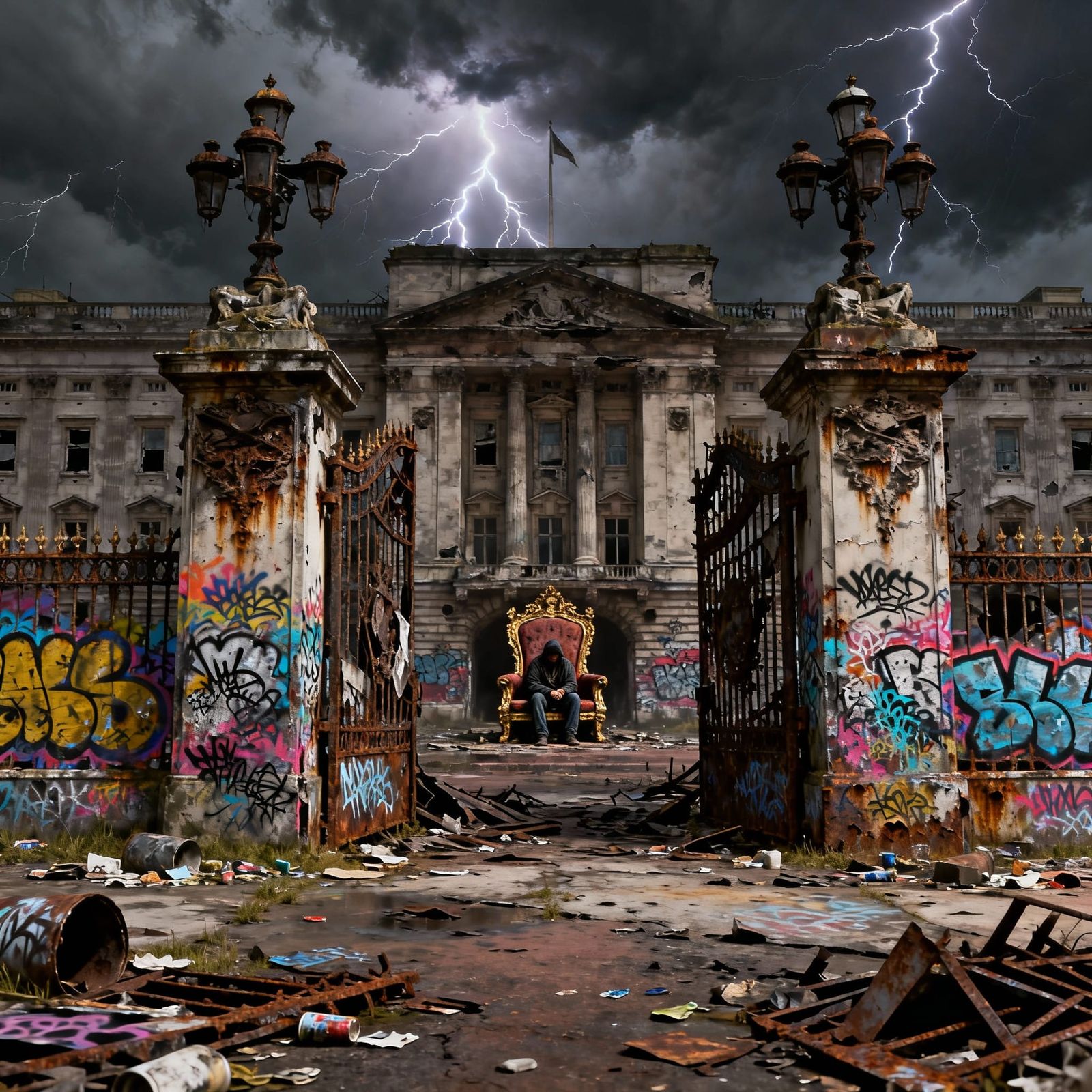 Neglected Buckingham Palace in Dystopian Art Style