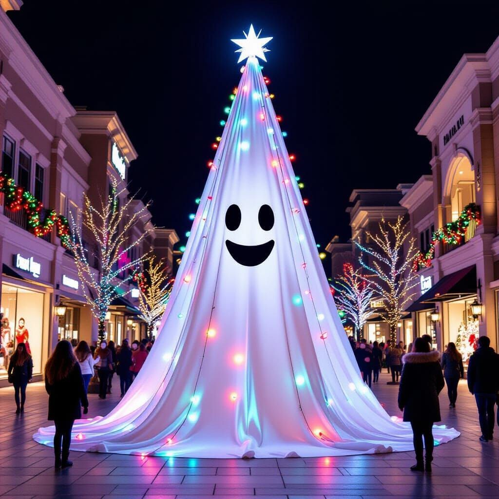 Giant Ghost Christmas Tree at Festive Mall