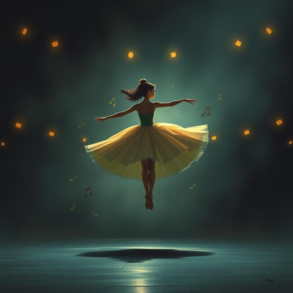 Ballerina's Ethereal Dance in Dark Theatre