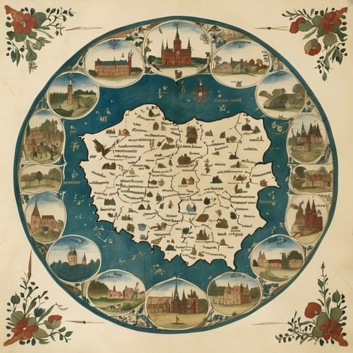 Poland Map in Voynich Manuscript Style