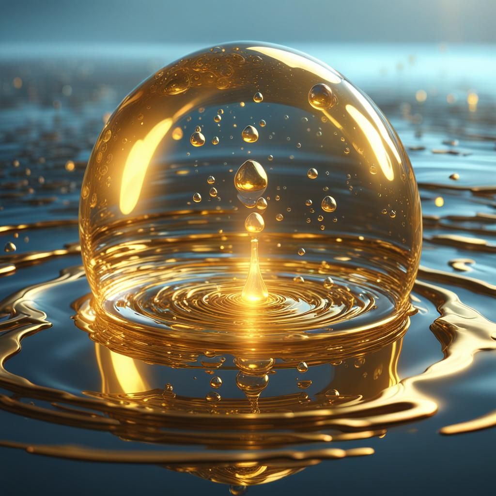Golden Water Droplet: Holographic Projection in 3D
