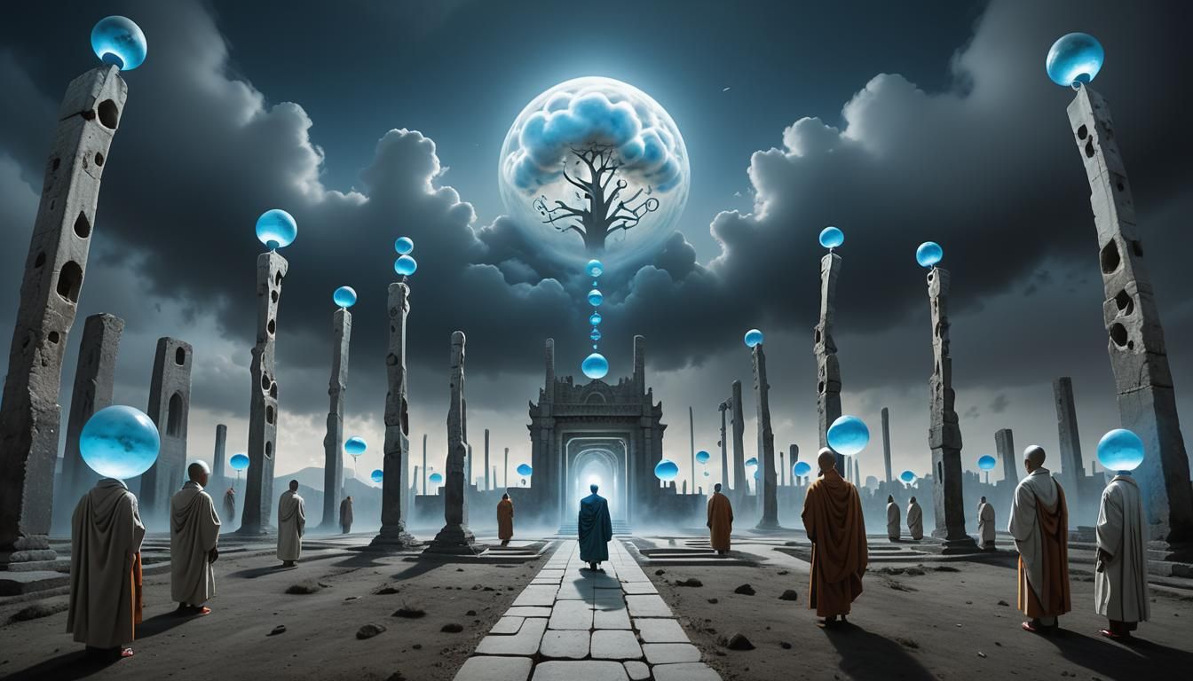 Magic Surrealism: Monks in a Dreamlike Landscape