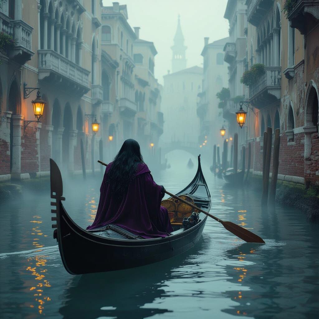Venetian Gondolier in Art Nouveau Dark Fantasy