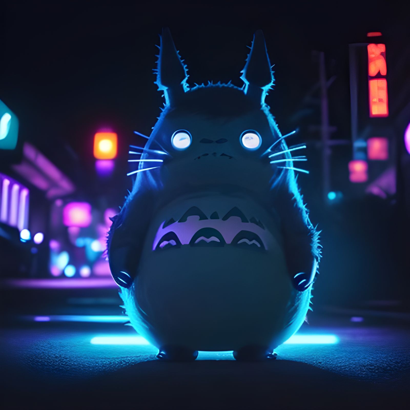 Totoro in the City with Black Light