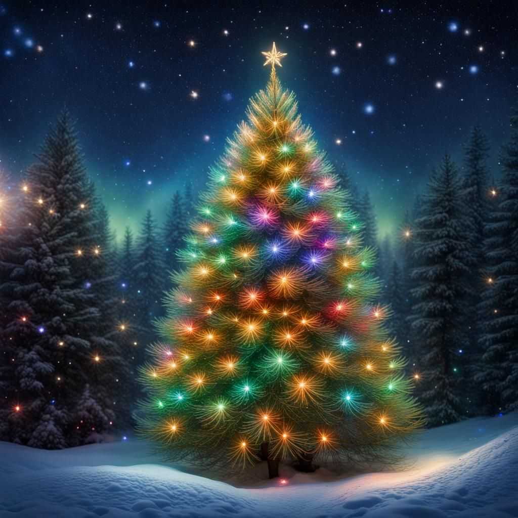 Flying Christmas Pine in a Galactic Winter Landscape