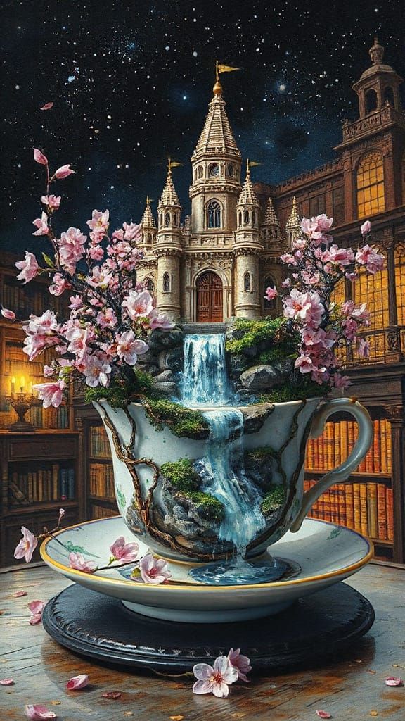 Microscopic Cathedral in Teacup Library, Wax Crayon Photogra...