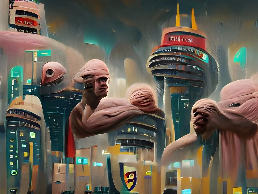 Futuristic Sci-Fi City in Figurative Art Style