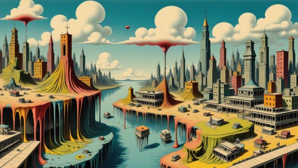 Surreal Melting Cityscape in Dreamlike Digital Art