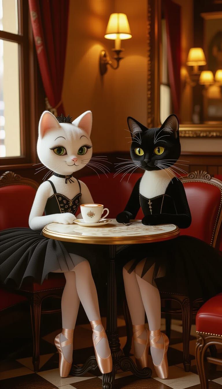 Ballerina Cappuccino and Cat Ballerina at Restaurant