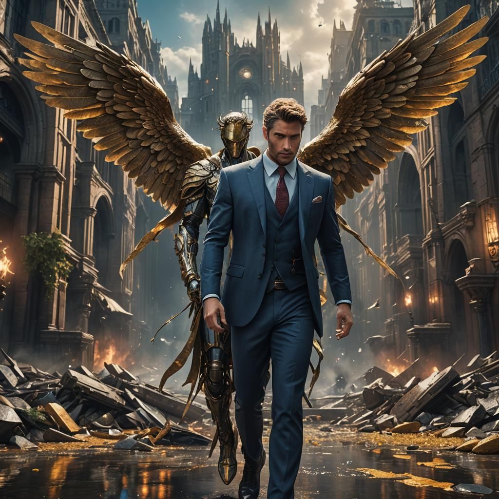 Angel Michael in Suit: Detailed Matte Painting