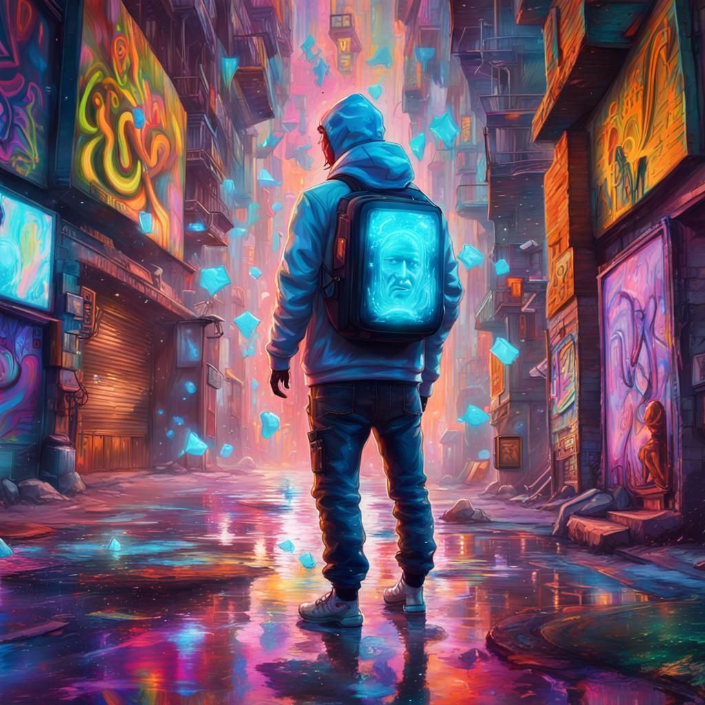 Holographic City Simulation in Graffiti Art Style
