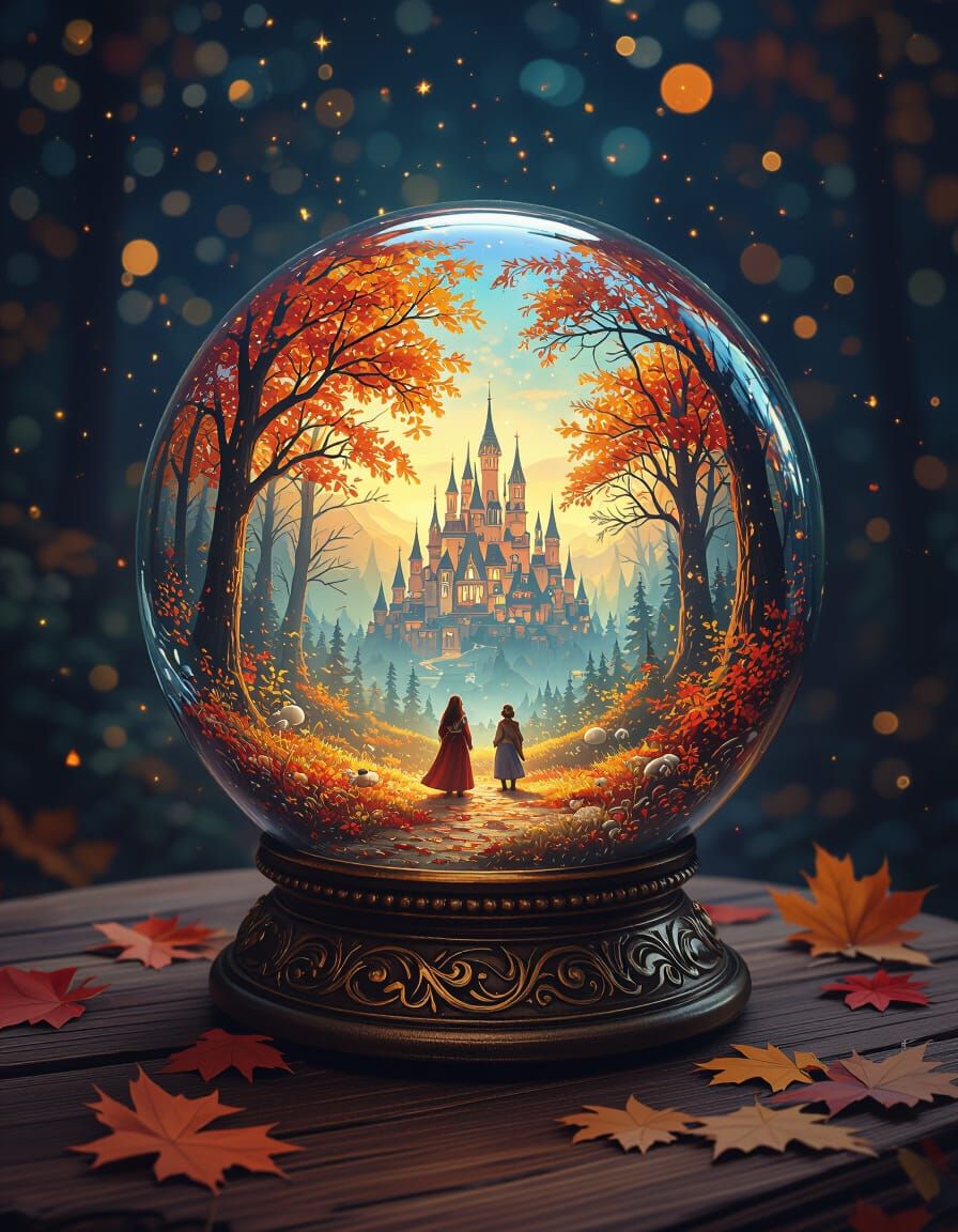 Enchanted Autumn Forest Inside Crystal Ball