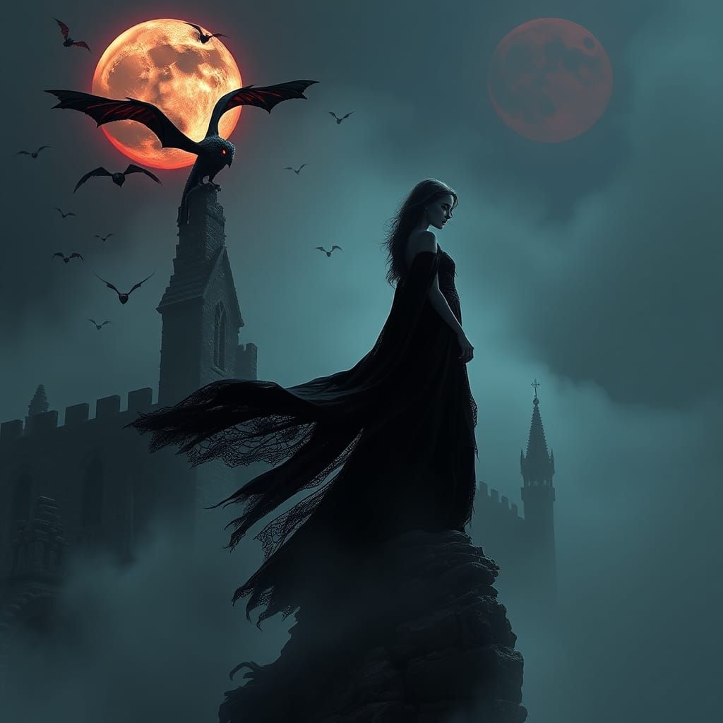 Vampire Queen in Gothic Ruins, Dark Fantasy Art