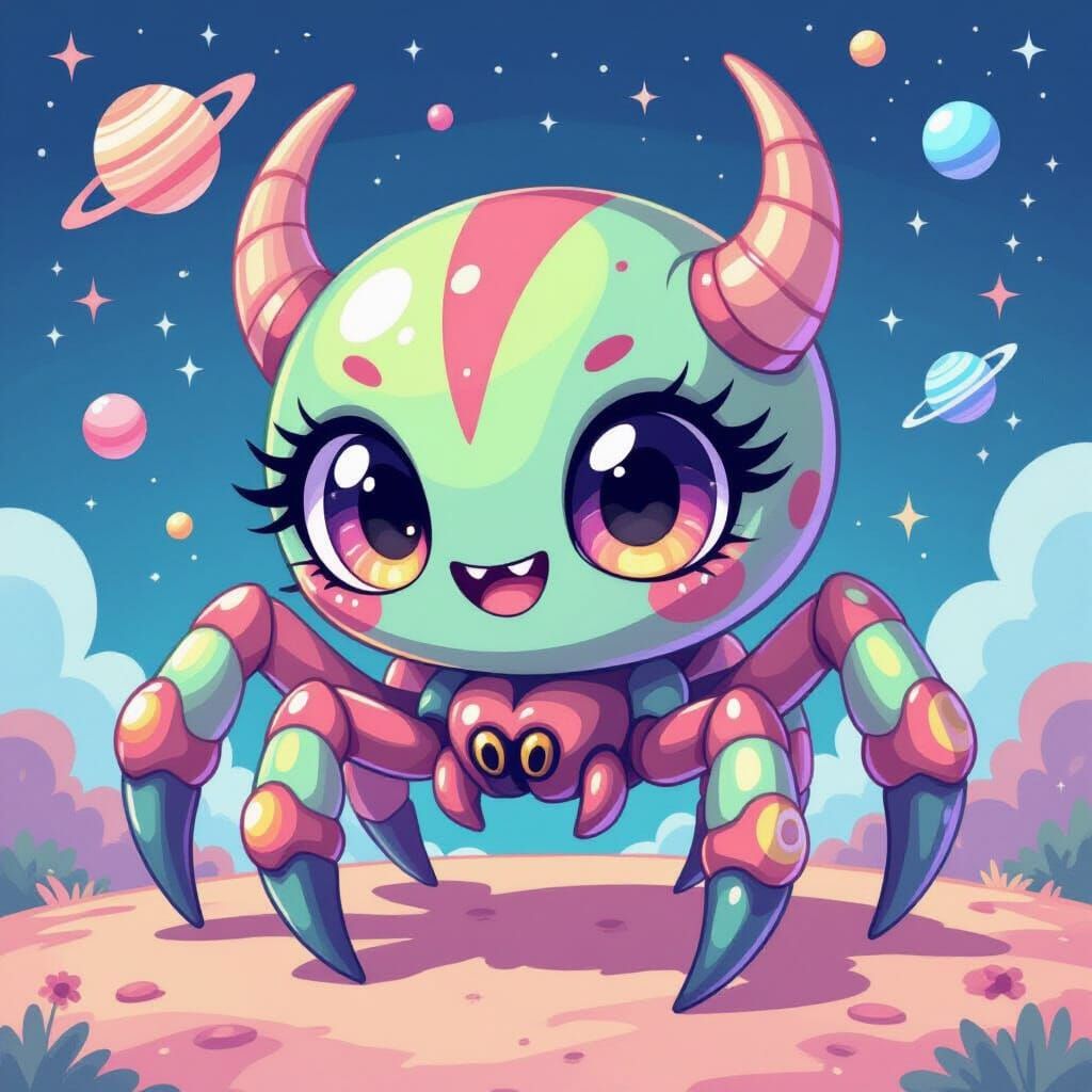 Chibi Space Spider with Demonic Eldritch Features