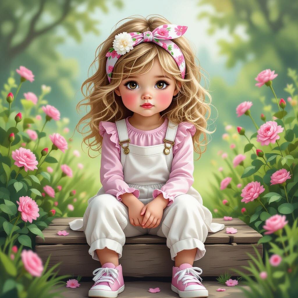 Girl with Flowers in Dreamy Digital Art Style