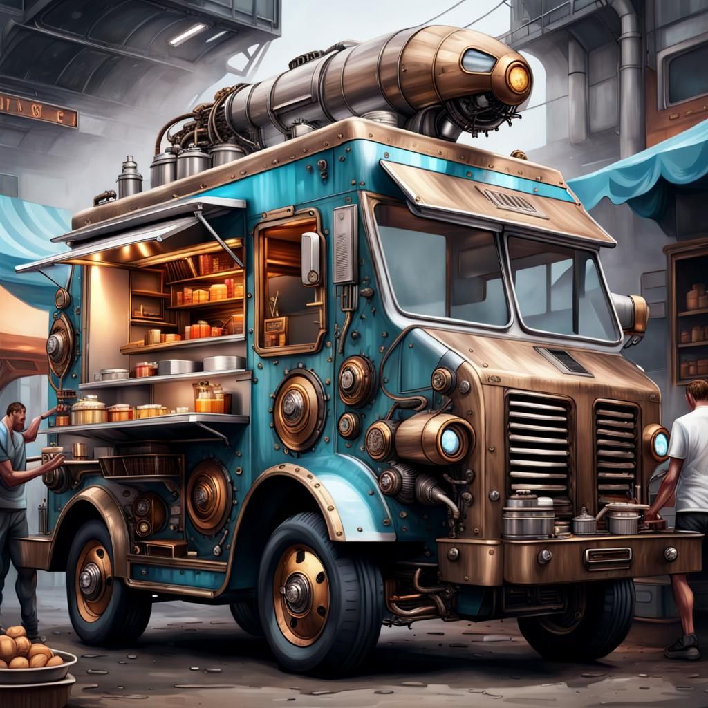 Futuristic Steampunk Food Truck Portrait