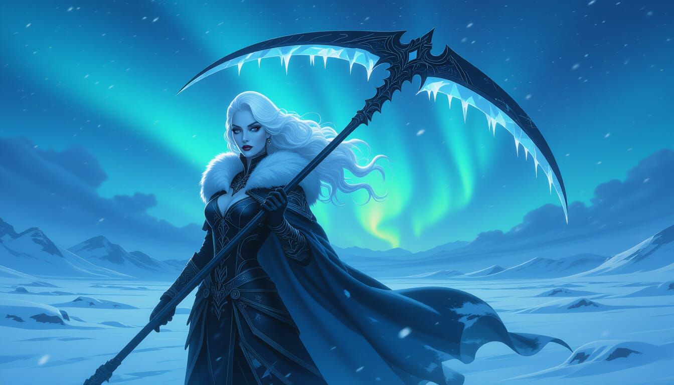 Ice Queen of Spades on Tundra with Aurora Borealis