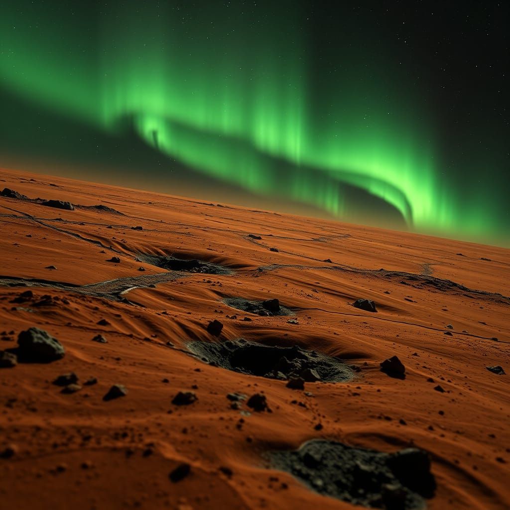 Green Aurora Over the Red Planet Mars